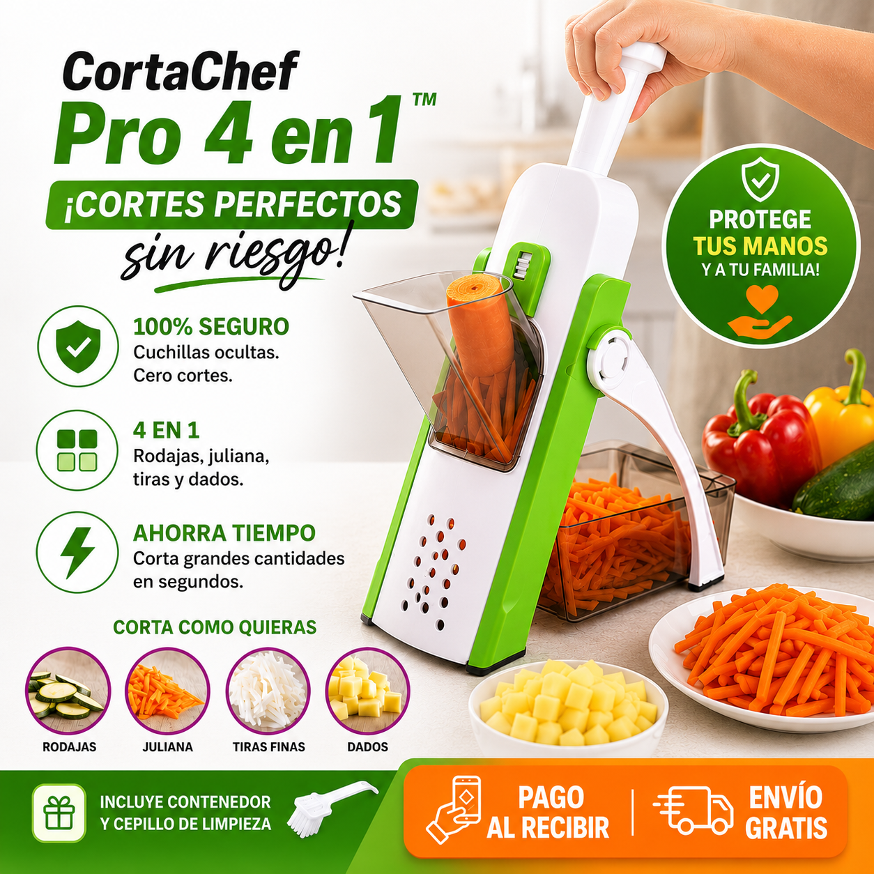 🥇 CortaChef Pro 4 en 1™ - Cortes Perfectos sin Riesgo para tus Manos