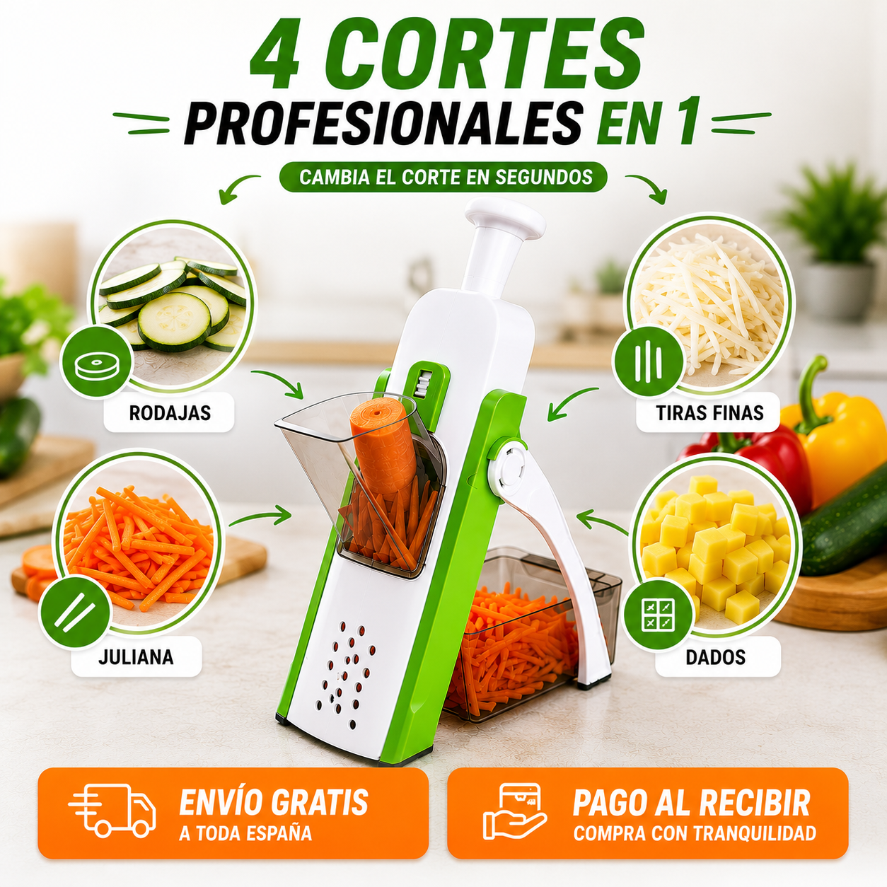 🥇 CortaChef Pro 4 en 1™ - Cortes Perfectos sin Riesgo para tus Manos