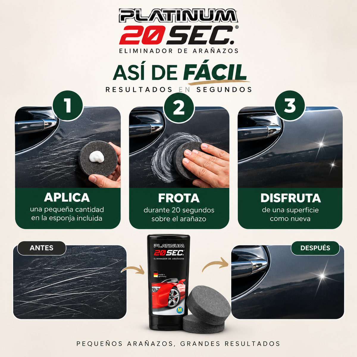 Eliminador de Arañazos Platinum® | Borra Rayones del Coche en 20 Segundos