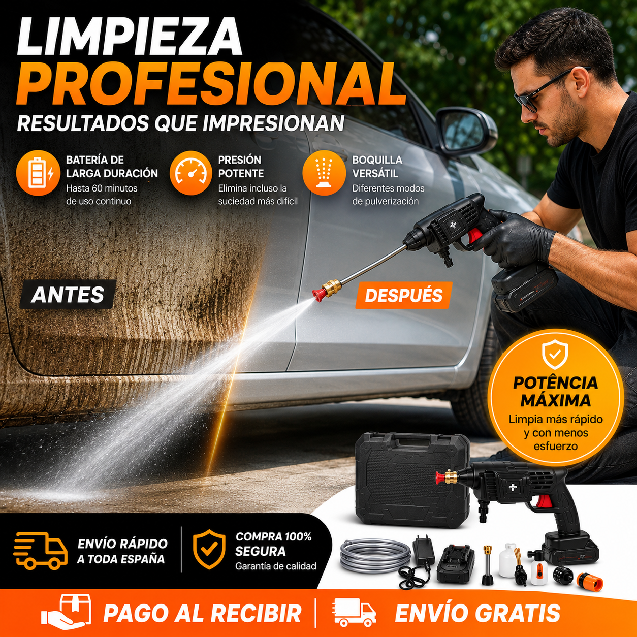 Pistola Alta Presión Profesional™ | Limpia en Minutos lo que Antes Tomaba Horas ✅