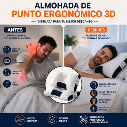 Almohada Ergonómica 3D™ | Descanso Profundo Toda la Noche 🌙