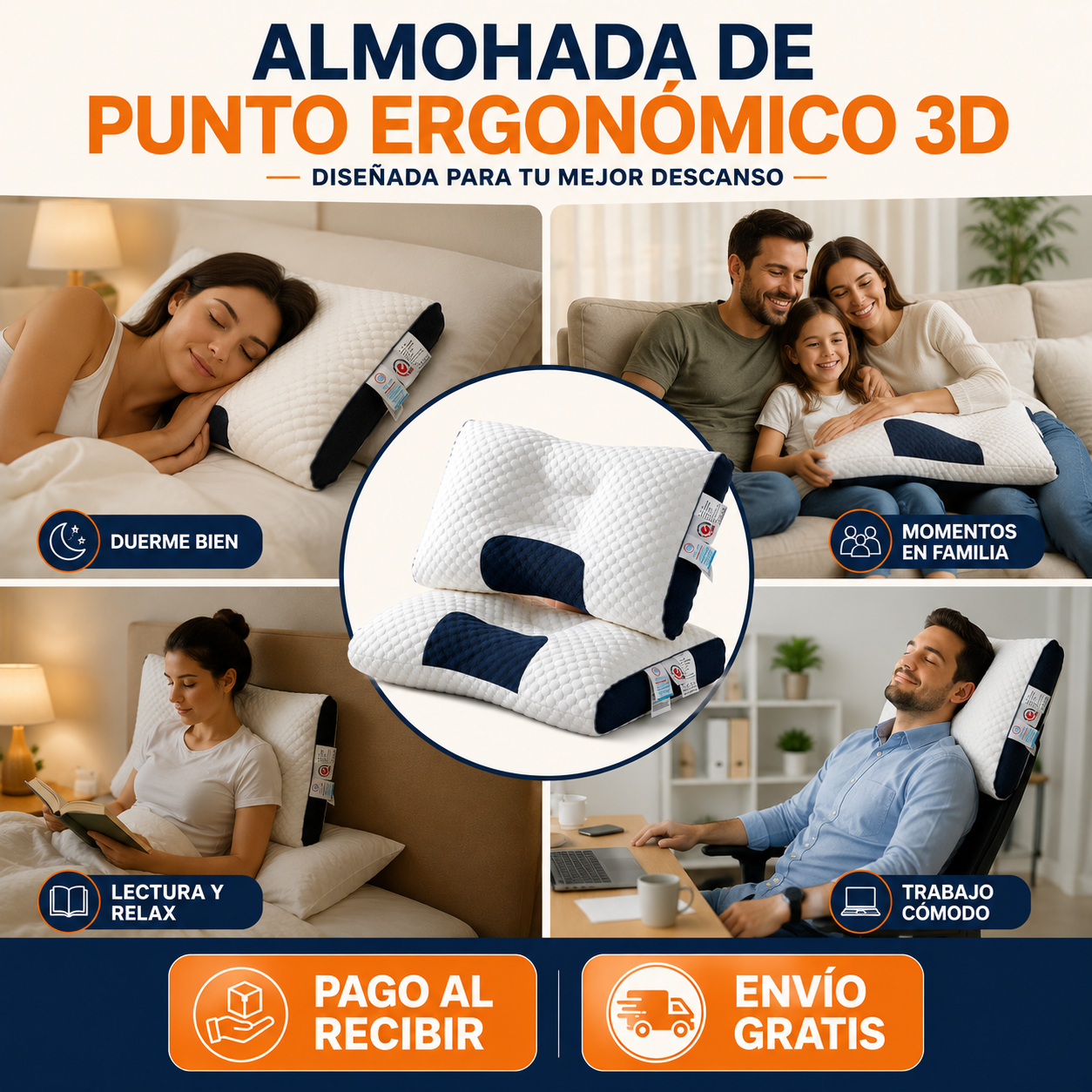 Almohada Ergonómica 3D™ | Descanso Profundo Toda la Noche 🌙