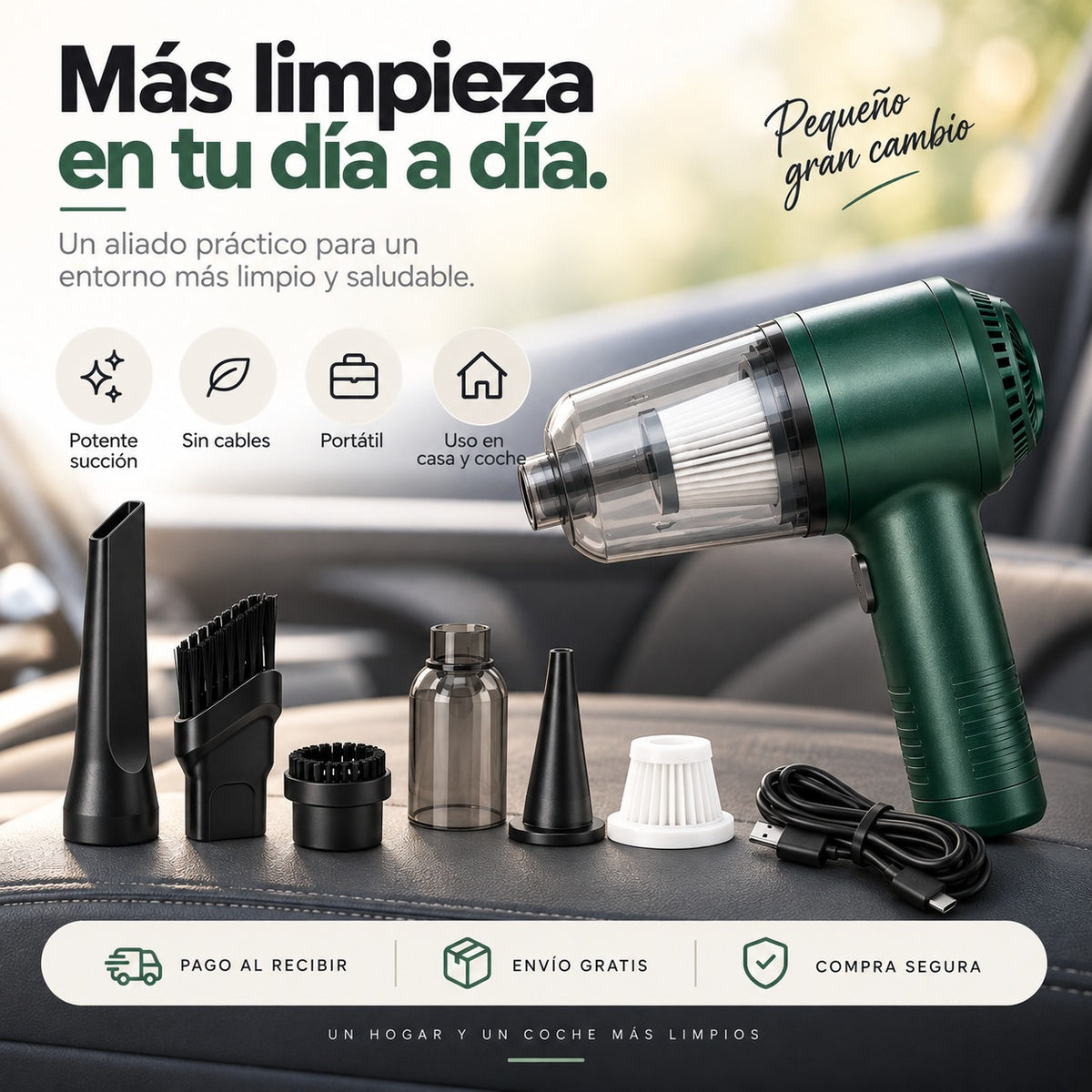 VacuPro™ 3 en 1 – Aspirador, Soplador e Inflador Portátil