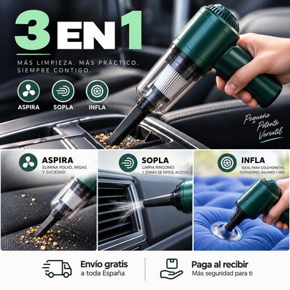VacuPro™ 3 en 1 – Aspirador, Soplador e Inflador Portátil